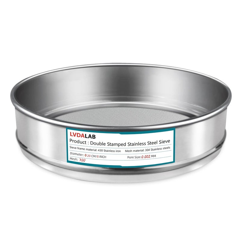 LVDALAB 304 Stainless Steel Mesh Lab Sieve, 700 Mesh(0.022mm) Aperture Test Sieve, 7.9Inch(20cm) Diameter Economy Standard Analysis Sample Test Sieves for Industrial Laboratory Homes - Image 1